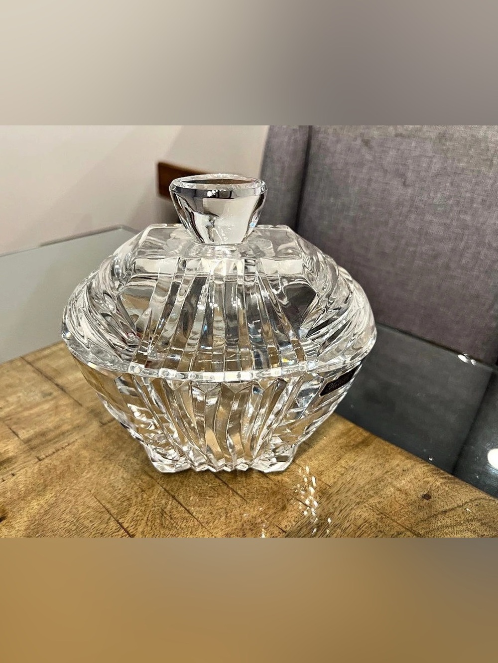 Violetta hand-cut lead crystal candy bowl with lid